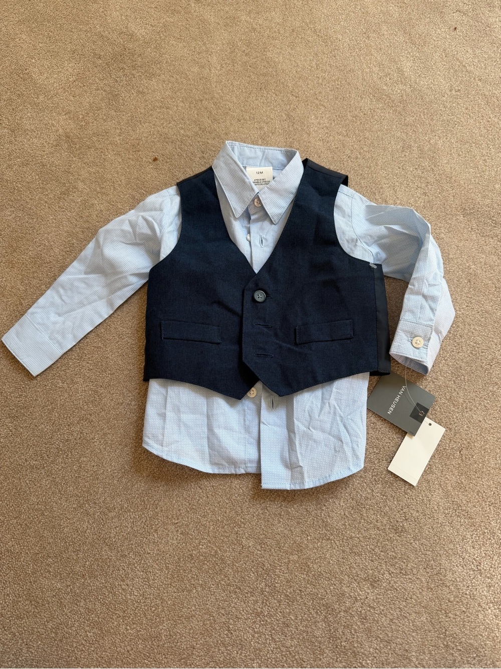 Van Heusen Boys Dress Shirt with Navyv vest 12M
